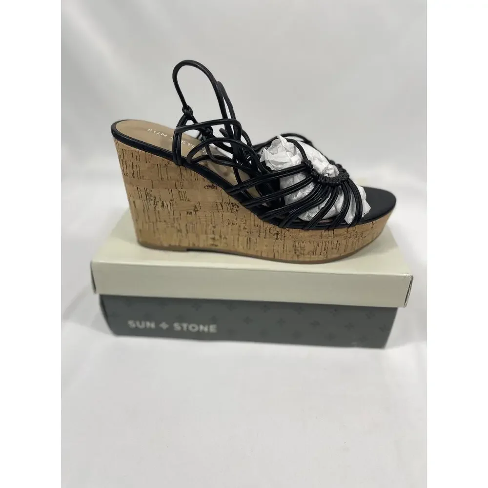 Sun + Stone Wedge Sandals Women's Size 10 Cork Platform Summer Strappy Shoes